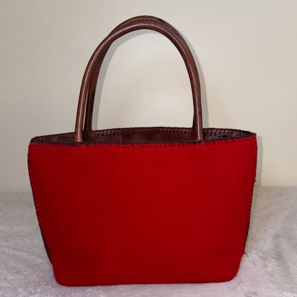 Elegant Red Tote with Brown Handles